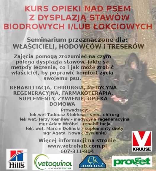 ak ktoś ma ochotę zapoznać się z chorobami dysplazji stawów i jaką opieką otoczyć Waszego Psiaka to możecie wziąć udział w kursie.
